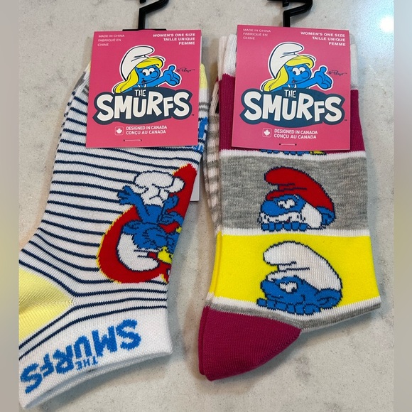 The Smurfs Accessories - 🔴 SMURFETTE Stripe socks 2 Pair Womens Shoe 6-9.5 NWT Ankle or Crew Smurf